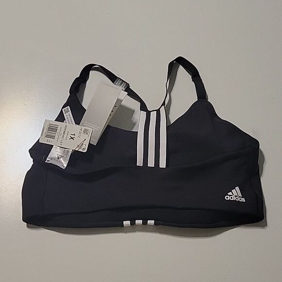 NEW 1X ADIDAS BLACK WHITE RACERBACK SPORTS BRA REMOVABLE PADS LIGHT SUPPORT NWT - Picture 7 of 7
